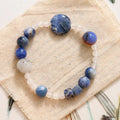 Hand-woven natural stone bracelet with blue point stone and black hair crystal agate beads