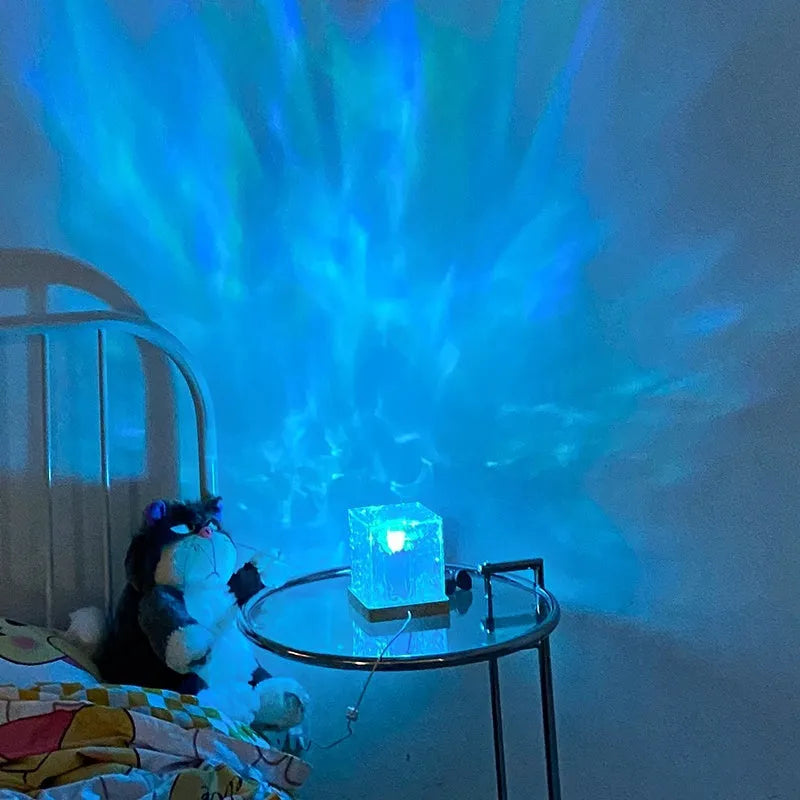 Remote control water ripple LED table lamp with USB cable and crystal projection element
