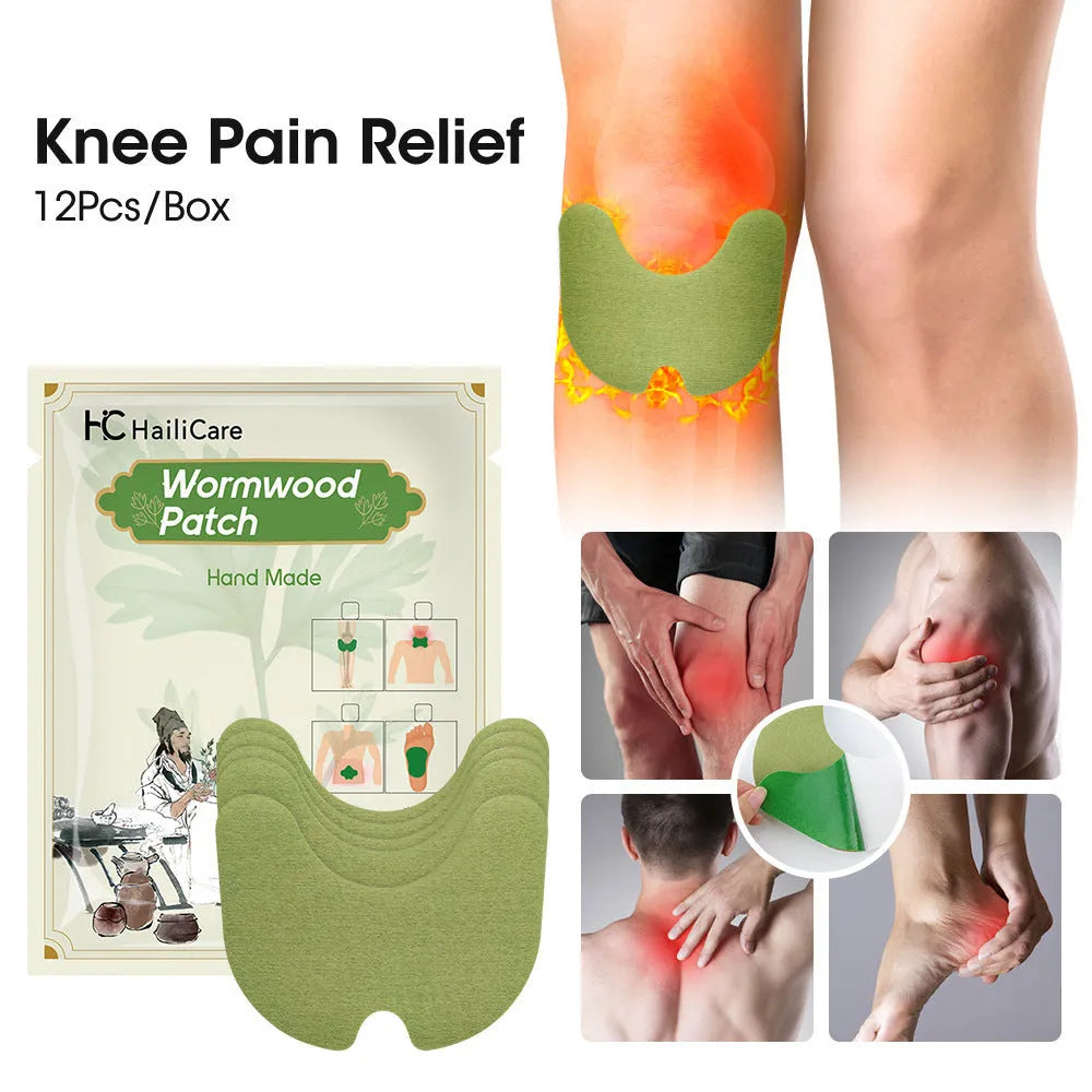 Chinese mugwort herbal patches pack showing knee, lumbar, cervical and foot application types
