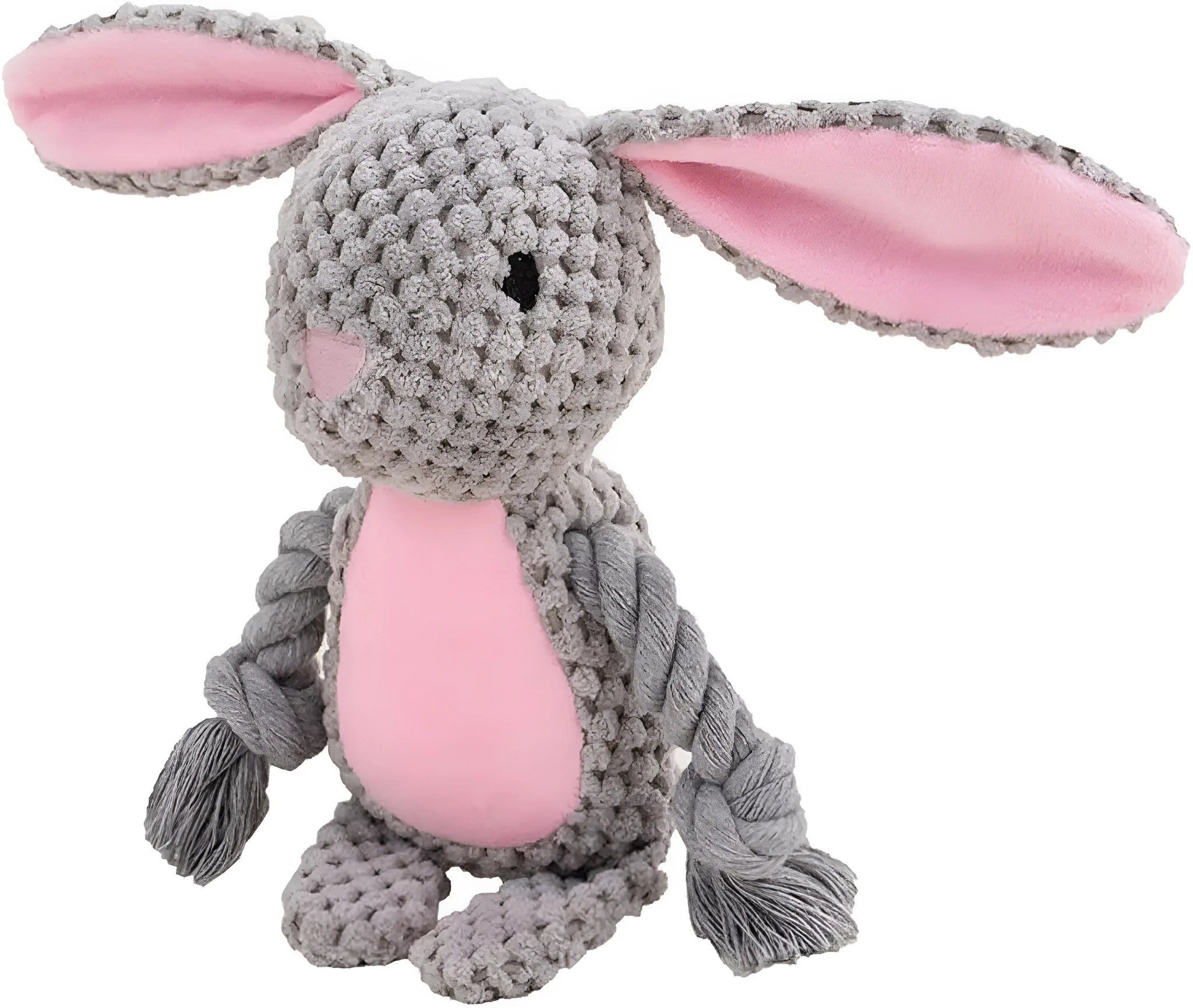 Plush dog toy with squeaker, crinkle paper and cotton rope in animal designs for small medium dogs