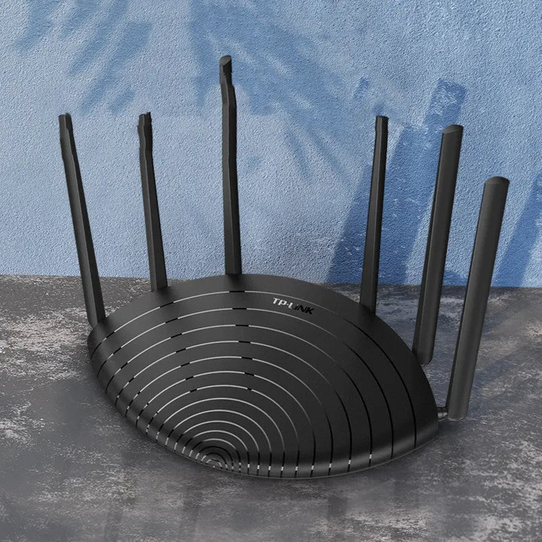 TP-Link TL-WDR7661 AC1900 gigabit wireless router in Gigabit Standard Edition colour on a desk.