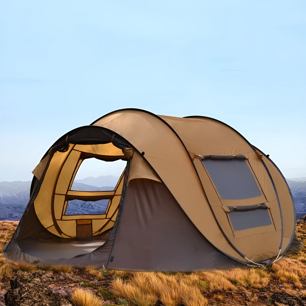 Automatic 3-4 person rainproof camping tent 200x280x120cm in khaki coffee or grass green
