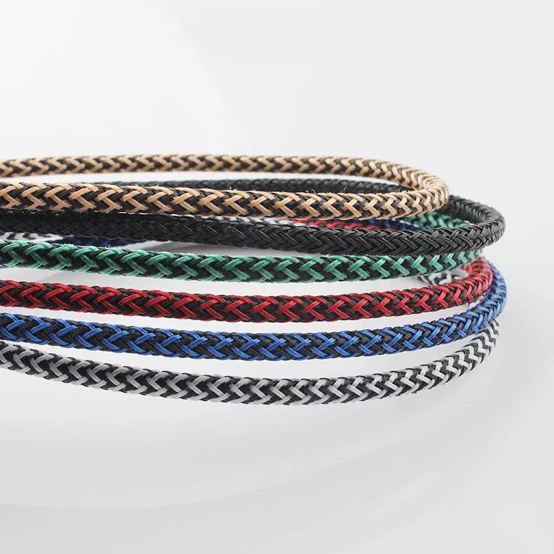 Braided hemp rope iPhone charging cable in multiple colours showing 8PIN connector and 1m length