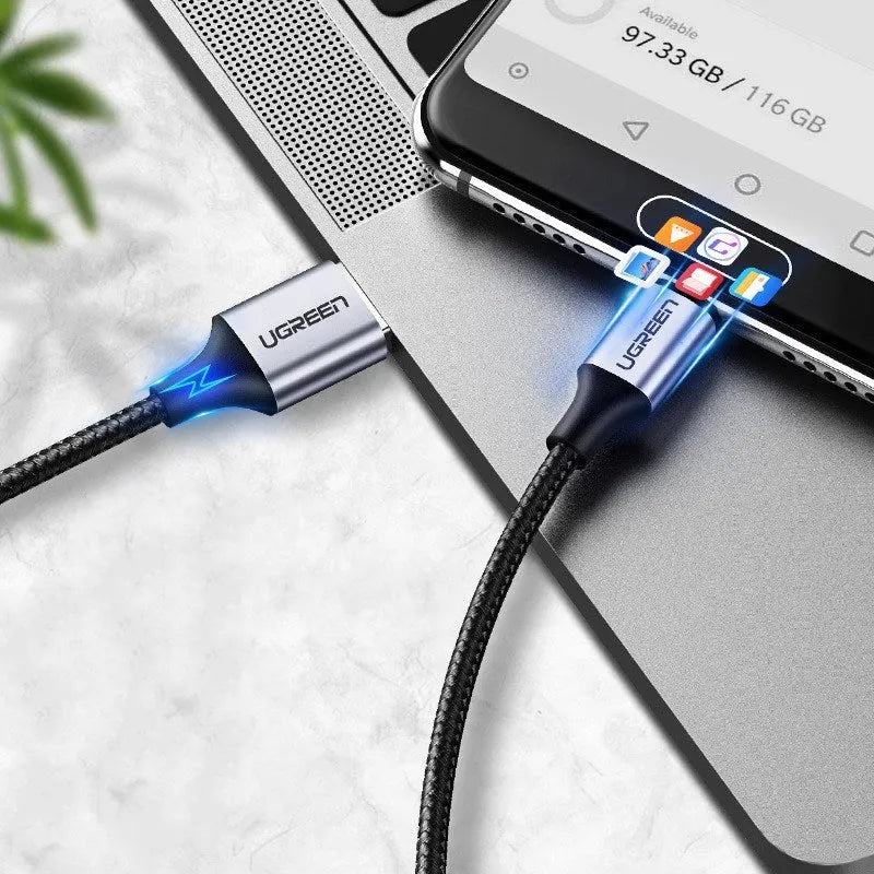 UGREEN USB Type-C to USB-A charging cable with nylon braiding and alloy connectors
