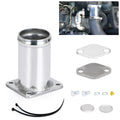 BMW E46 EGR delete kit showing aluminium pipe, blocking plates, bolts, and vacuum plug