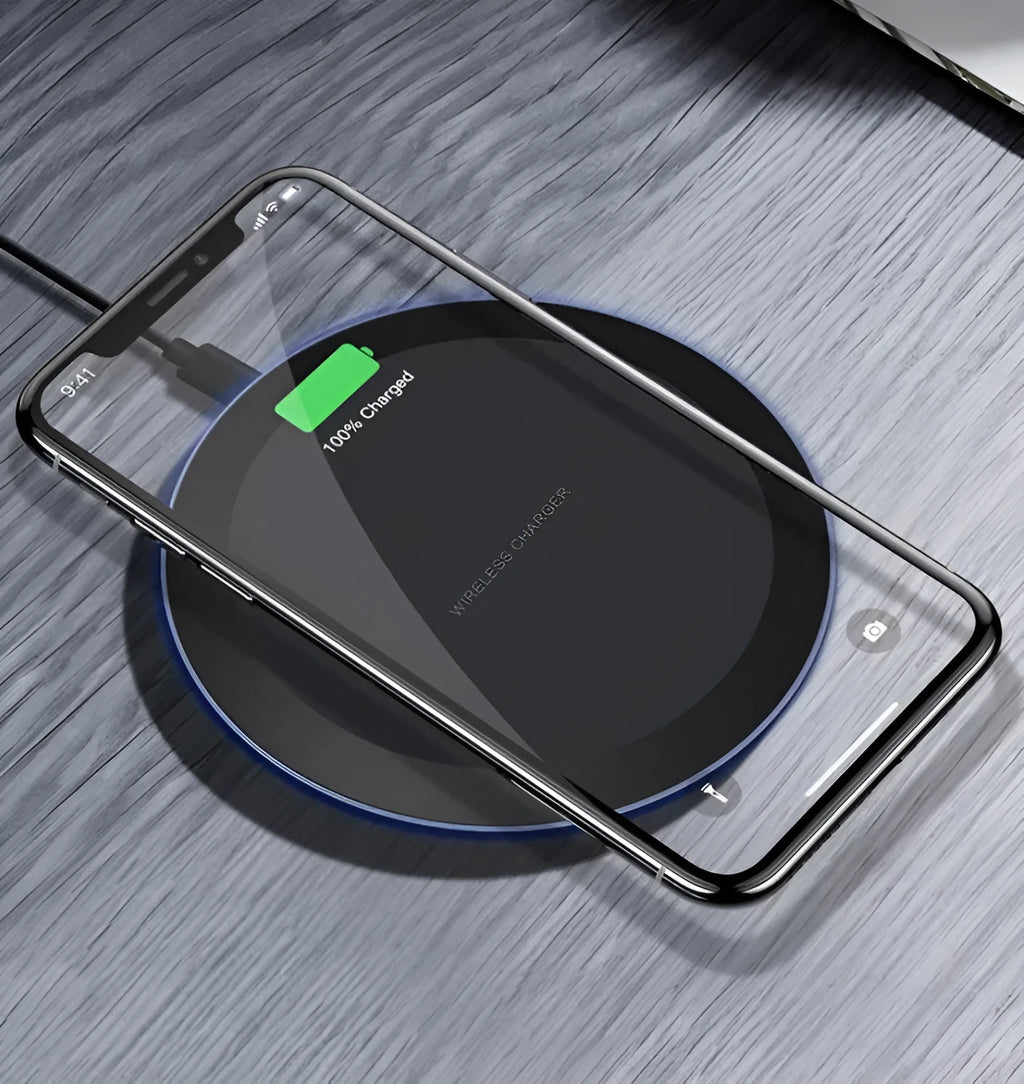 10W 5W fast wireless phone charger black round charging pad 100x8mm ABS PC material