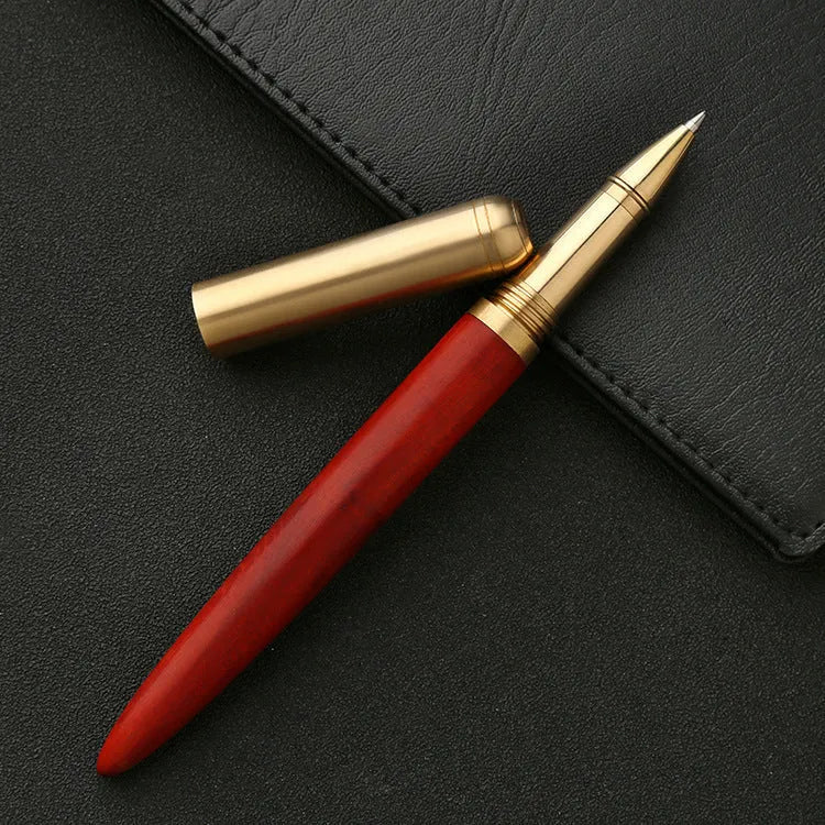Brass sandalwood signature pen with solid wood barrel measuring 14cm long