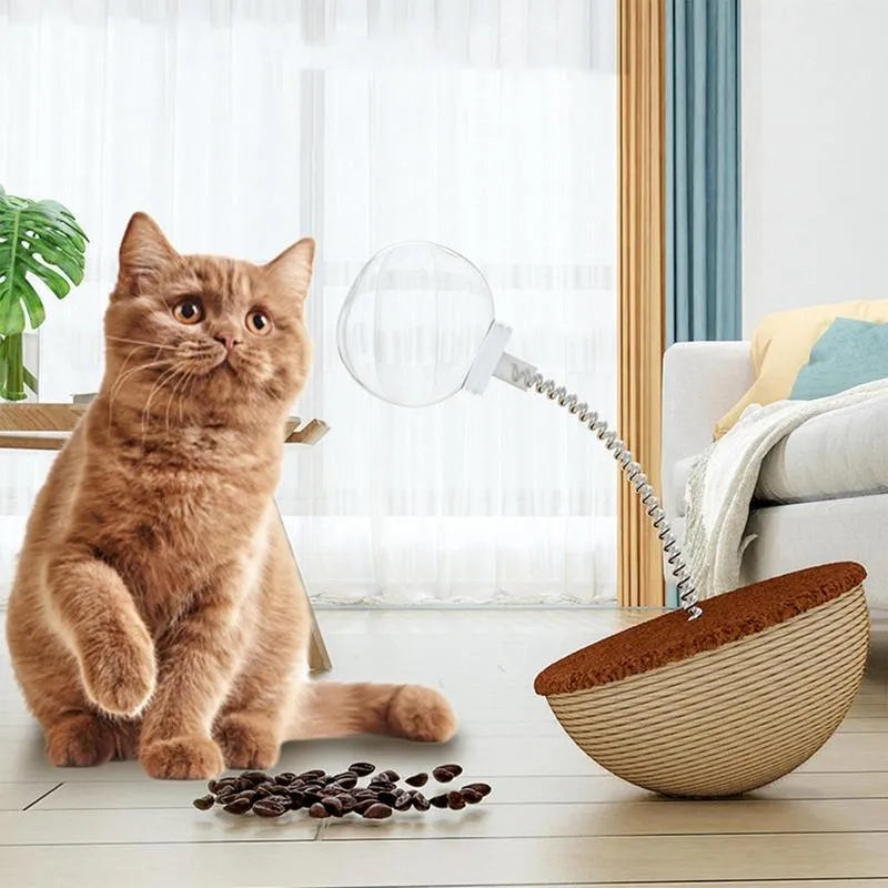 Auto-balancing cat interactive feeder toy with slow feeding mechanism in three designs