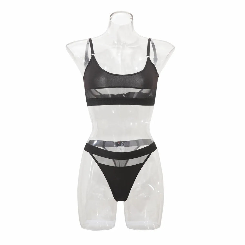 Black women's full cup bra and matching panties set with adjustable straps