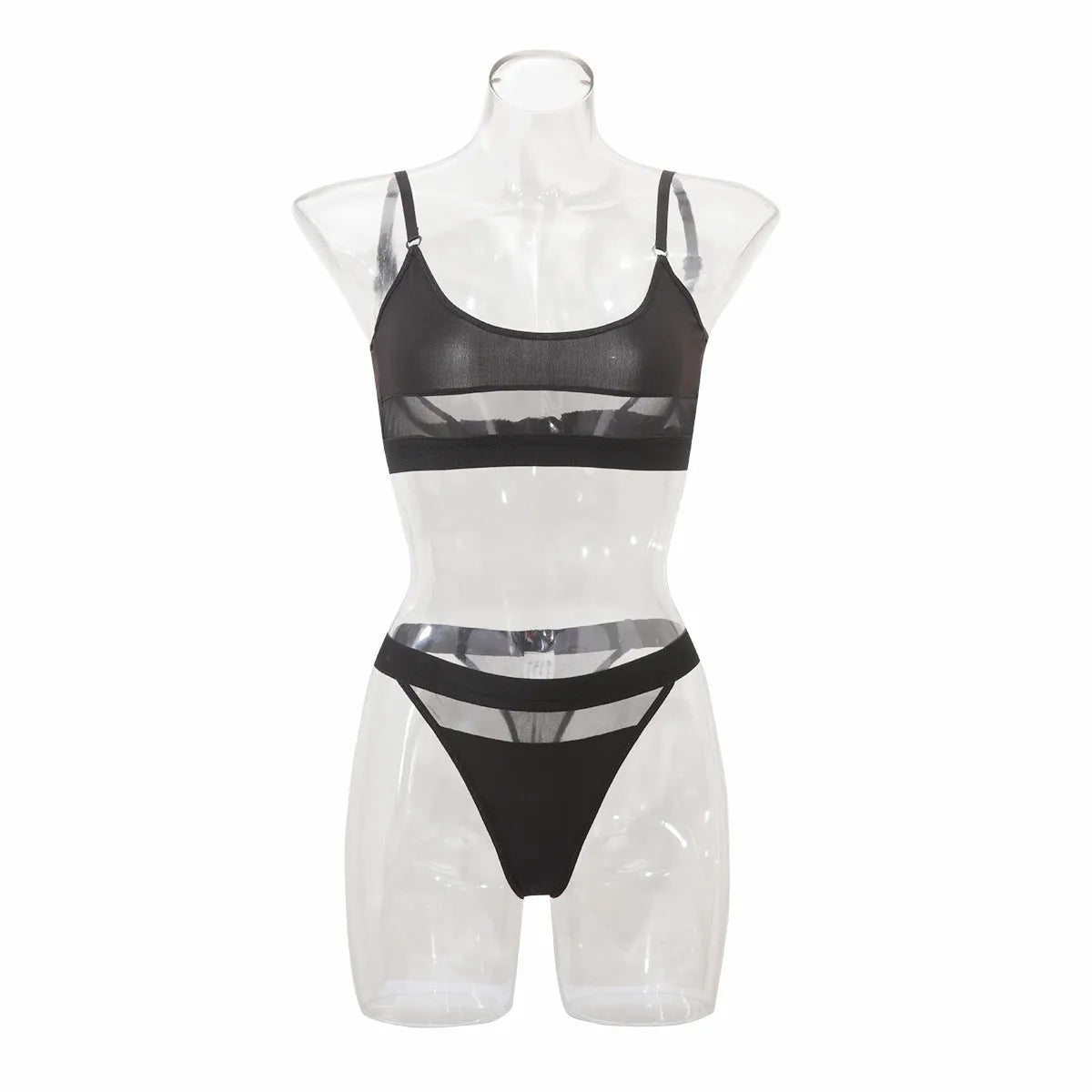 Black women's full cup bra and matching panties set with adjustable straps