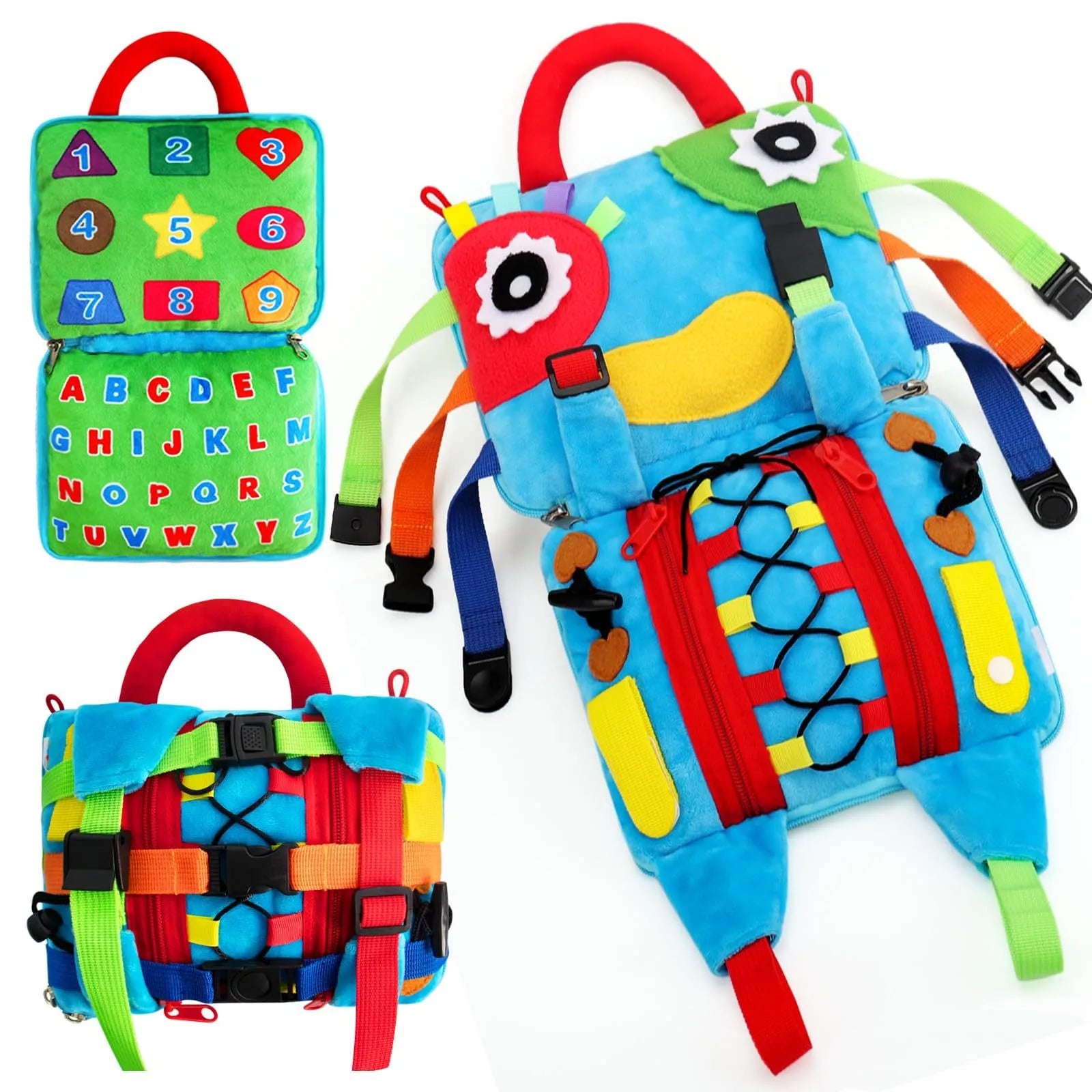 Blue plush owl baby early education release buckle colour matching toy for 12-month-old toddlers