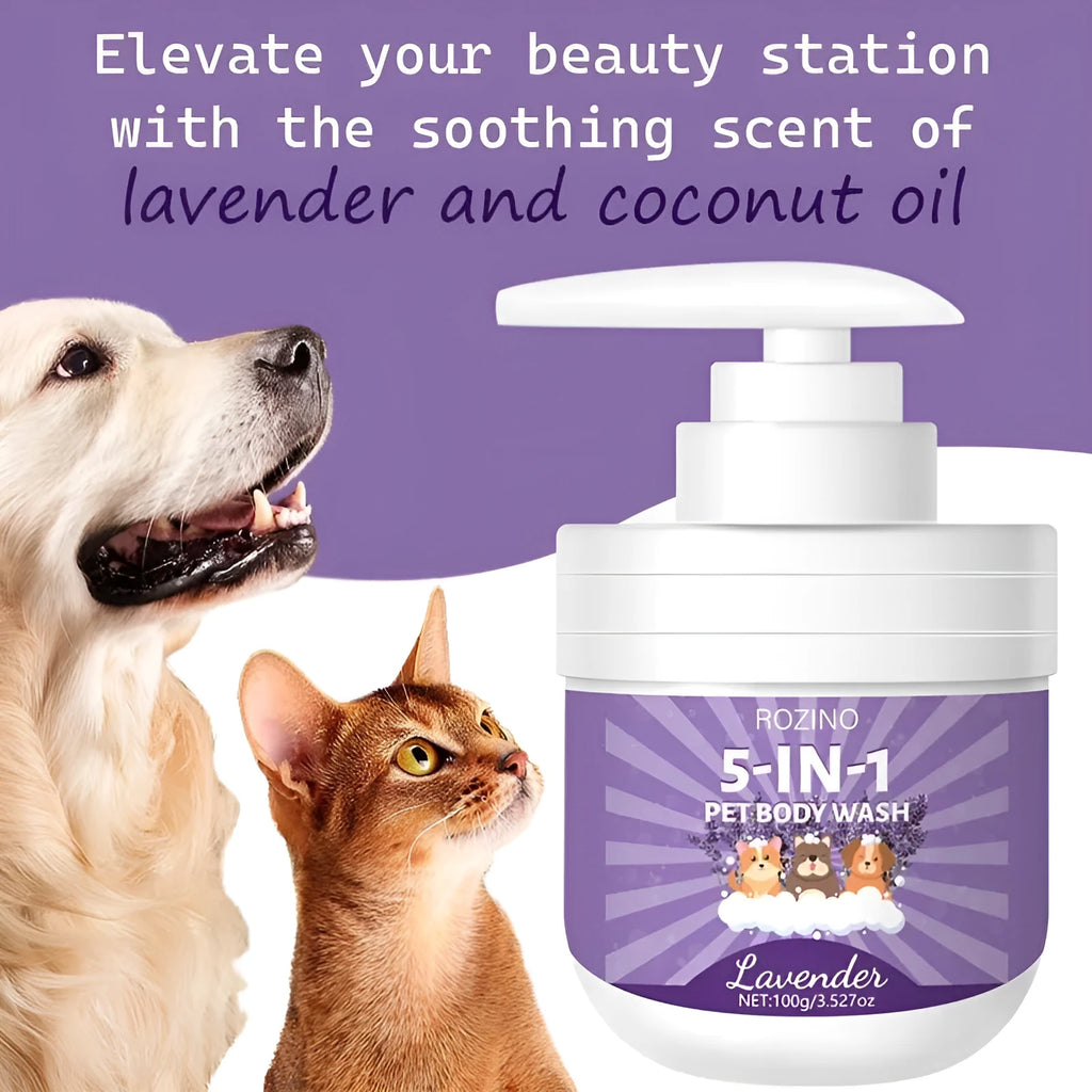 100g pet shower gel in plastic bottle with deodorising and sterilising properties for dogs and cats