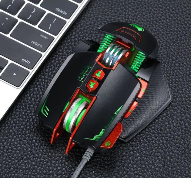 Thunder Wolf V9 black and grey wired gaming mouse with six buttons and ergonomic shape
