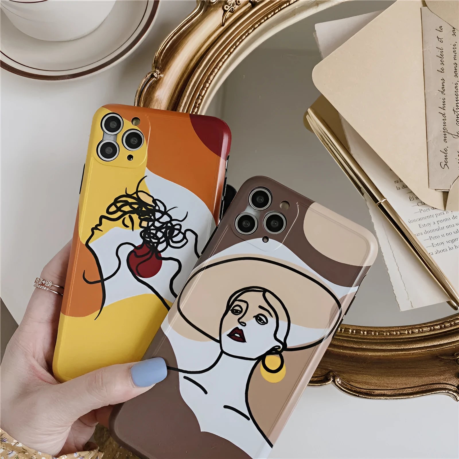 Orange yellow cartoon line drawing iPhone protective case with soft gel material for multiple iPhone models