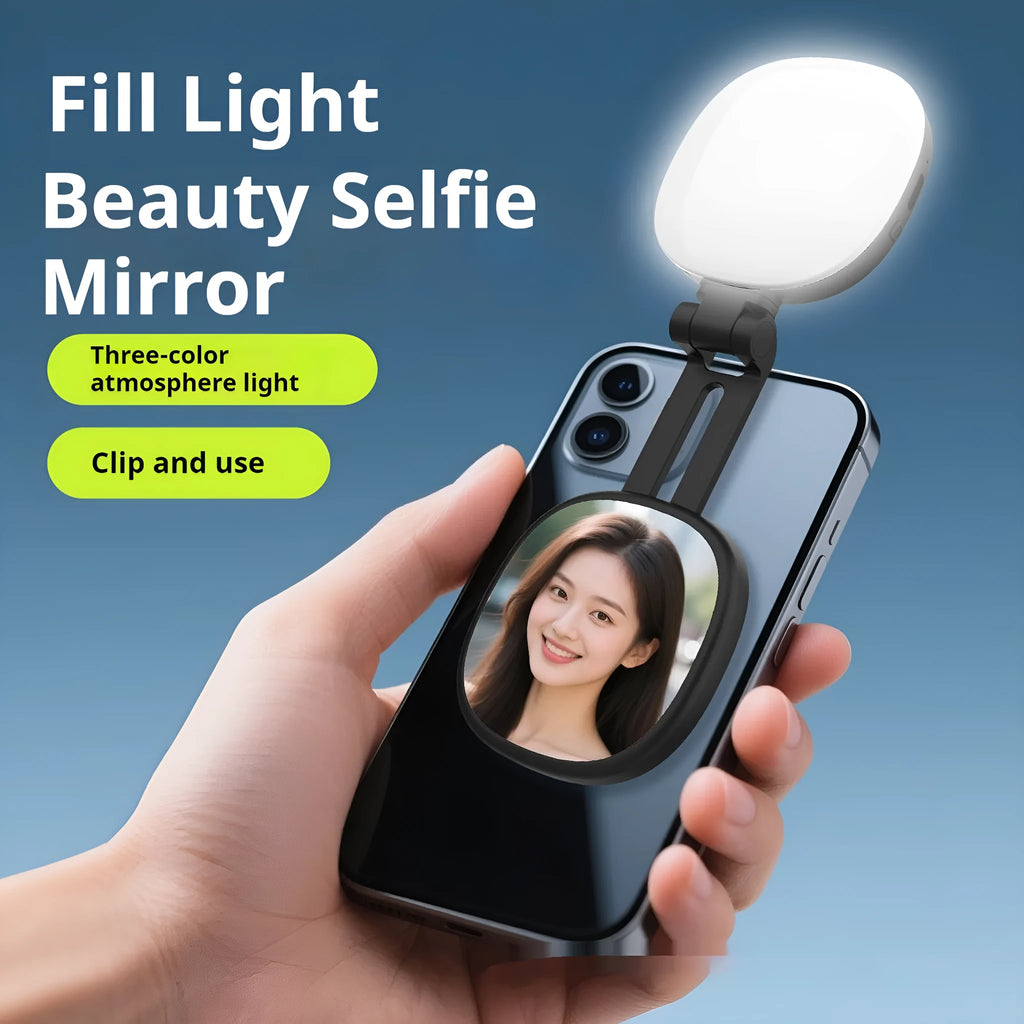 Black and white mobile phone magnetic selfie fill light with adjustable colour temperature and brightness control