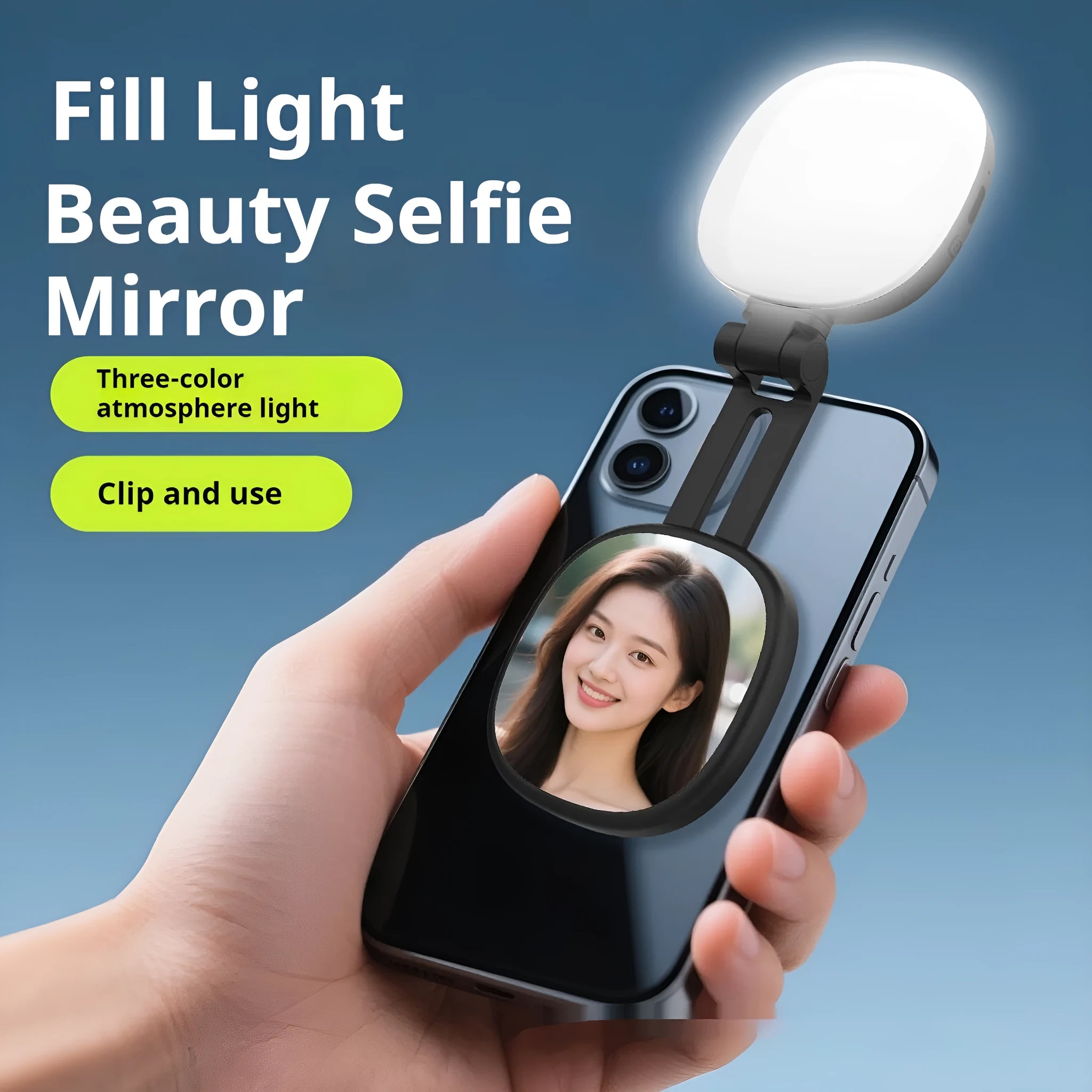 Black and white mobile phone magnetic selfie fill light with adjustable colour temperature and brightness control