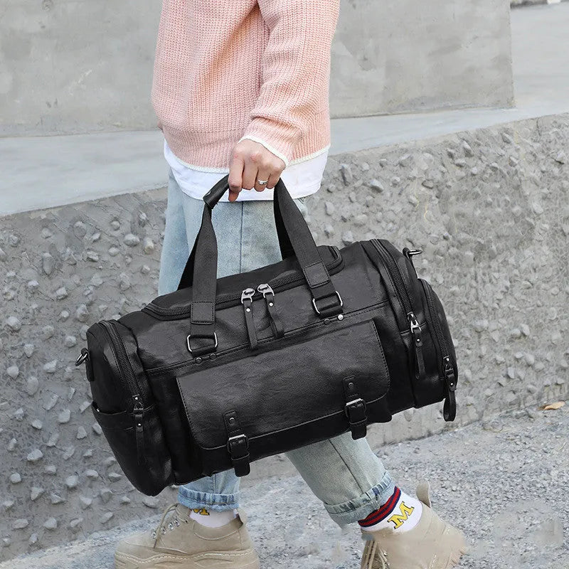 Black large capacity travel shoe bag with dimensions 52cm by 19cm by 27cm