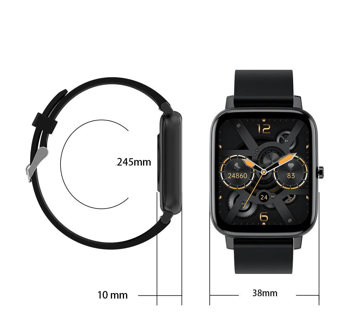 H80 smart watch with black silicone strap showing ECG heart rate graph on its 1.69-inch screen