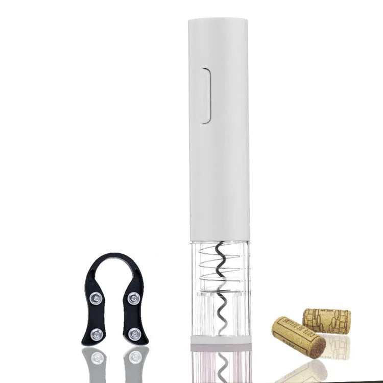 Automatic electric wine bottle opener with foil cutter in black, red, or white plastic finish.