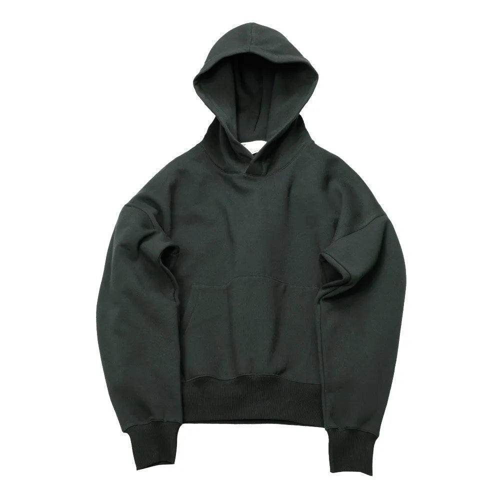 Cotton hoodie with lapel collar in Army Green, size M, front view on a white background