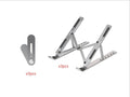 Silver aluminium alloy cooling folding computer stand for laptops under 16 inches on a desk