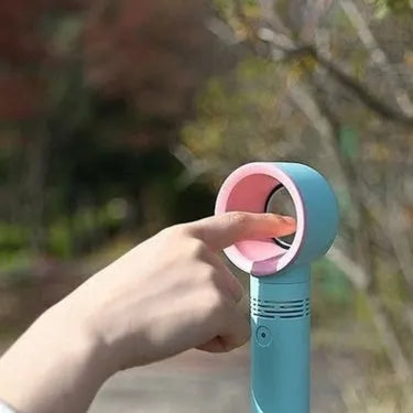 Portable bladeless fan with USB cable and base in assorted colours