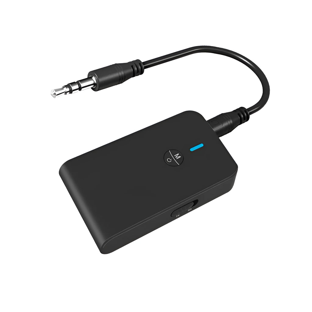 Black Bluetooth adapter with 3.5mm AUX connector for car and home audio