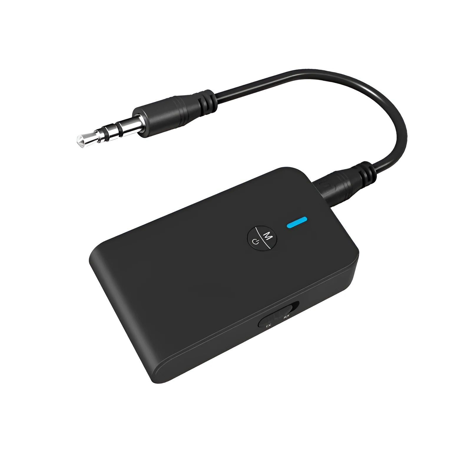 Black Bluetooth adapter with 3.5mm AUX connector for car and home audio