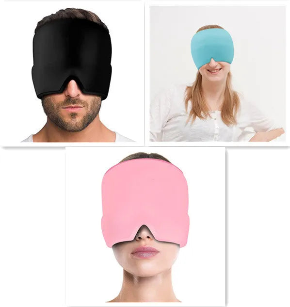 Black ice gel headache relief eye mask shown on a white background.
