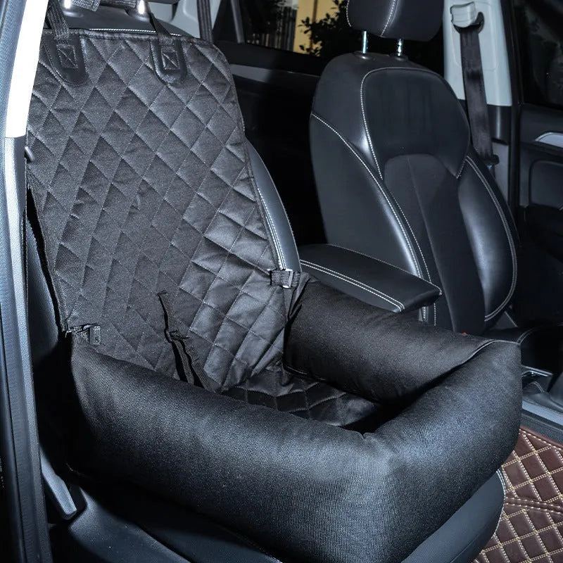 Breathable portable pet car seat 45x45x18cm in grey cationic net material for cat or dog travel