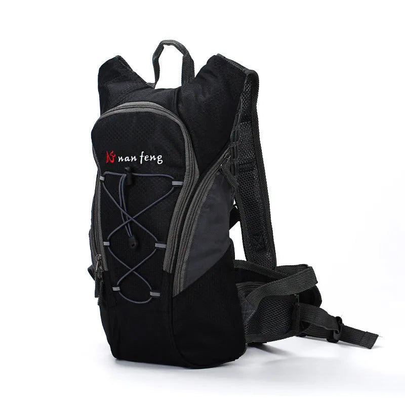 Black sports outdoor bag with shoulder straps, 10 litre capacity for cycling and hiking