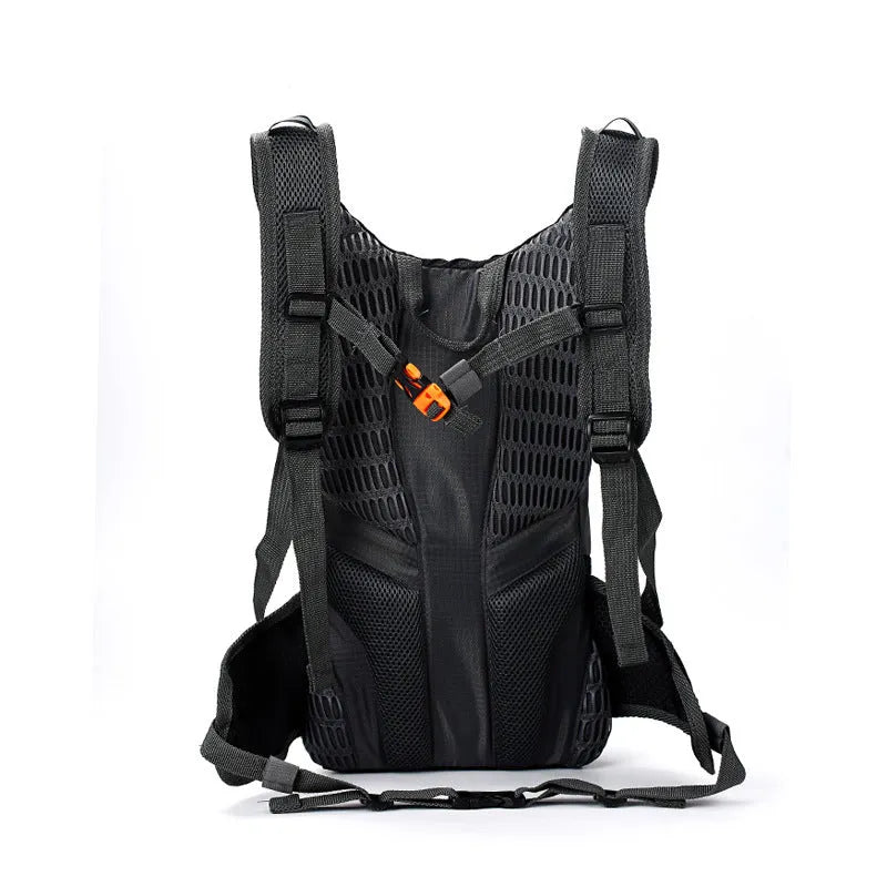 Black sports outdoor bag with shoulder straps, 10 litre capacity for cycling and hiking