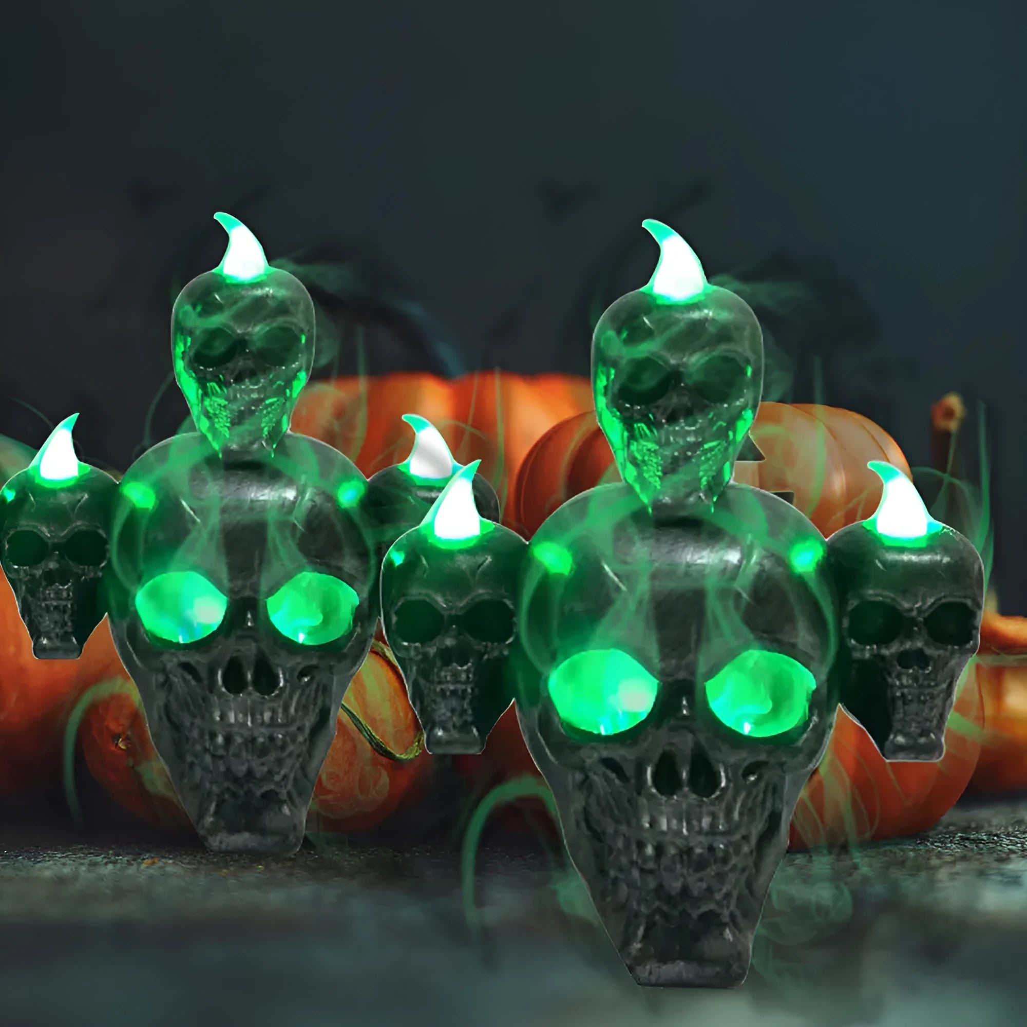 Halloween skull ornament with LED light flameless skeleton candle golden silver 14x12x9cm