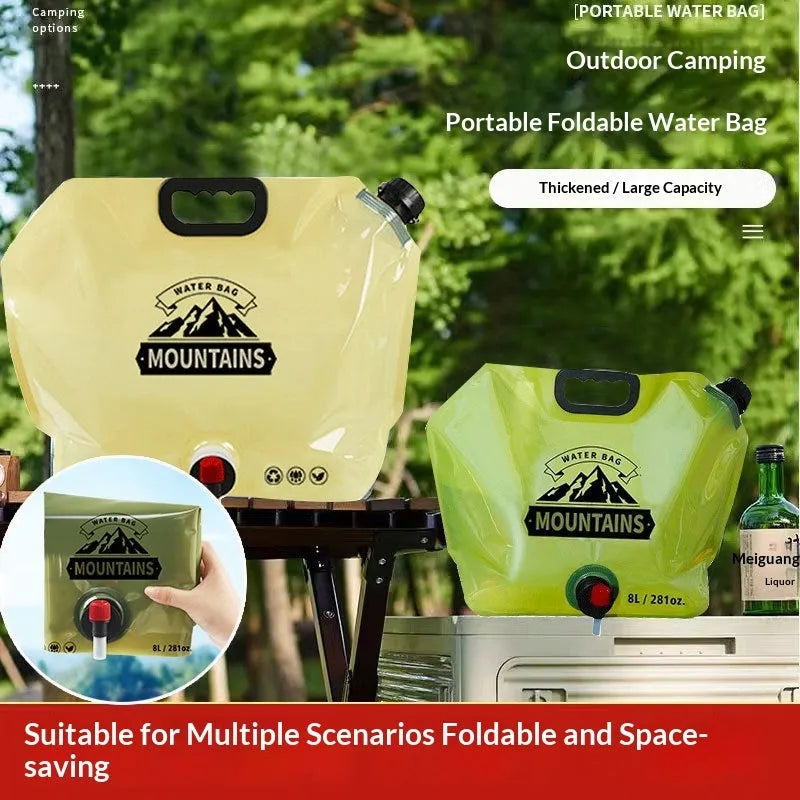 Outdoor water storage bag 8L in solid colour with waterproof fabric, portable for hiking and camping