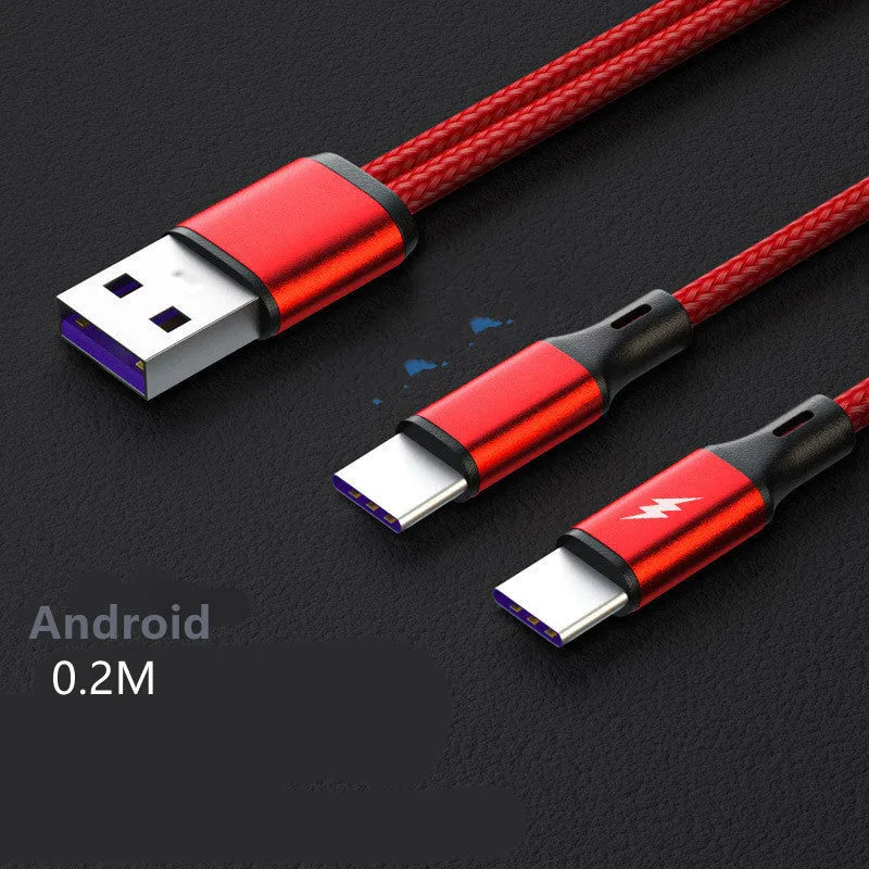 Black and red braided dual-output fast charging cable with aluminium connectors.