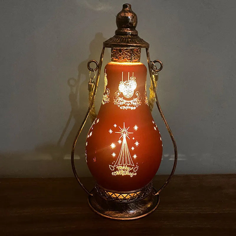 LED oil lamp decorative ornament in glass with polished finish, battery operated for Christmas and hotel displays