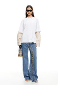 Women's low-waist straight-leg jeans with multi-button detail in stone-washed cotton denim blue colour