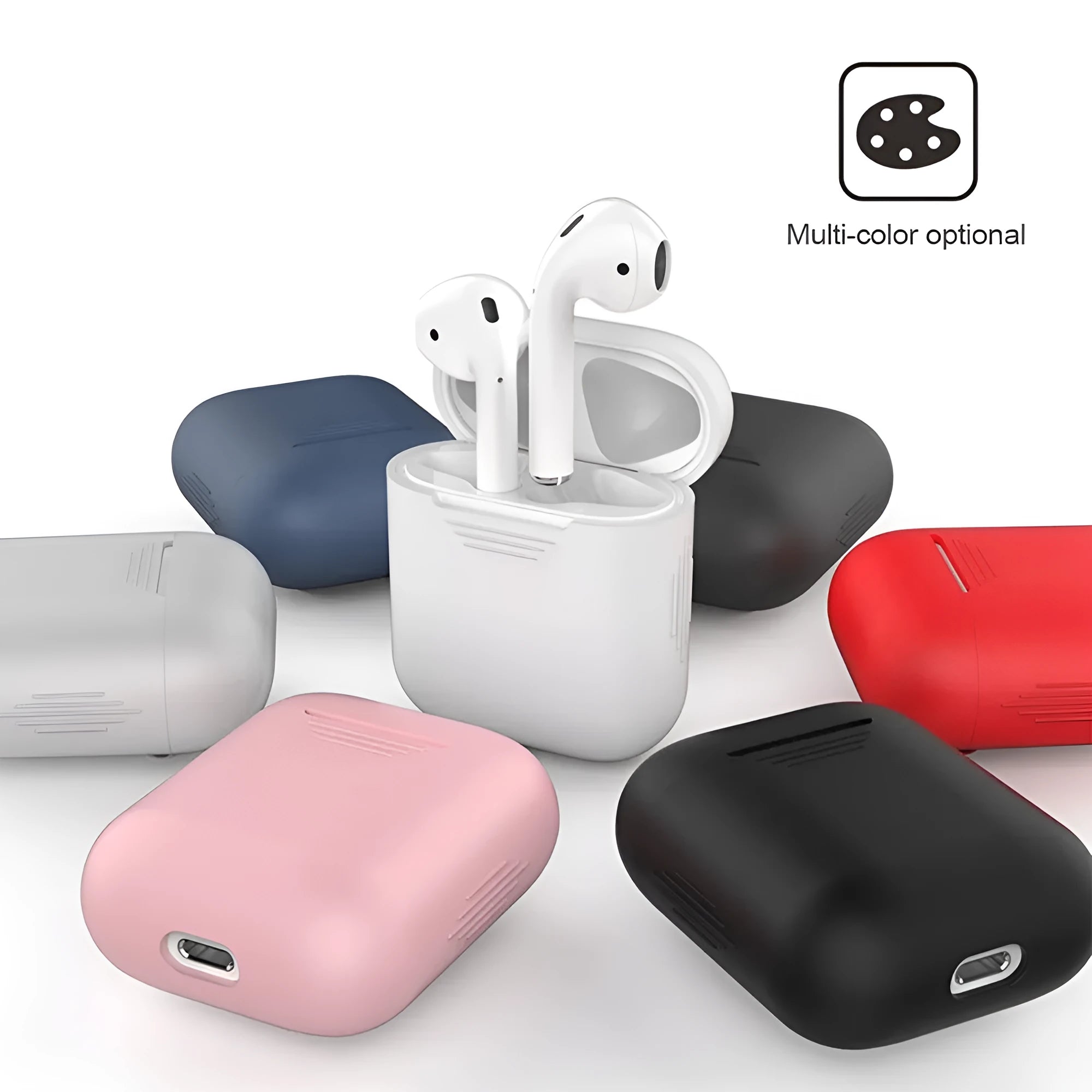 Silicone AirPods case with shockproof earmuffs and anti-lost rope in multiple colour options