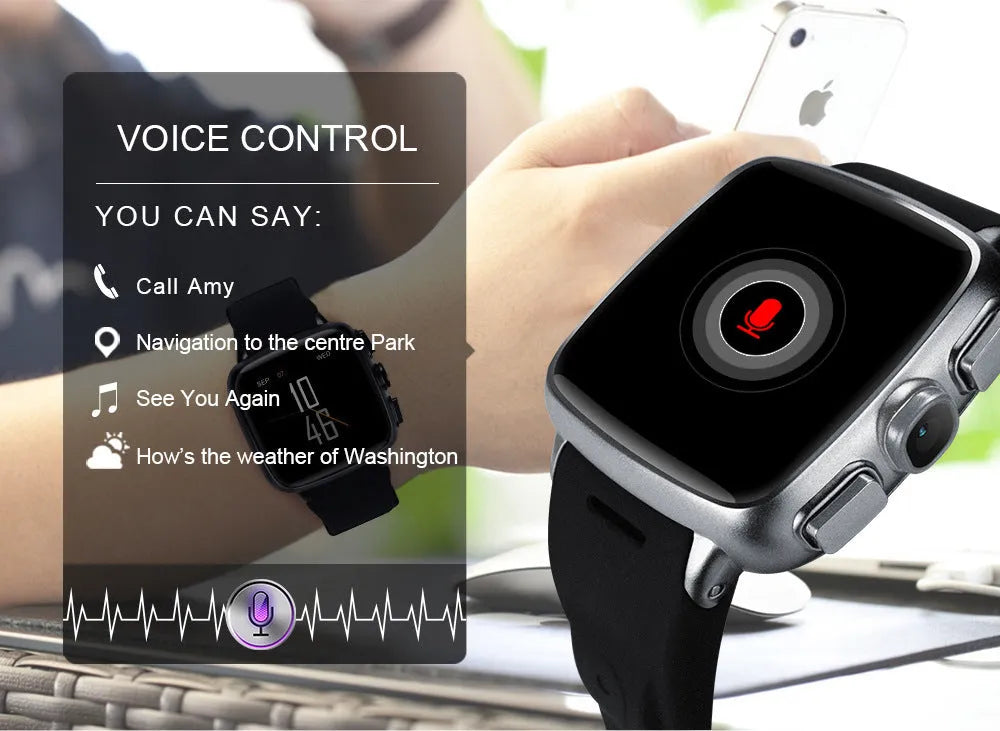 Z01smart watch in black or white with a 1.54-inch touchscreen and built-in camera.