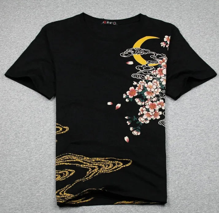 Black embroidered cotton t-shirt for casual wear available in sizes L M XL XXL