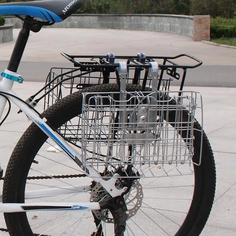 Steel folding bicycle basket in black mounted on a bike, 32.5x20x22 cm size