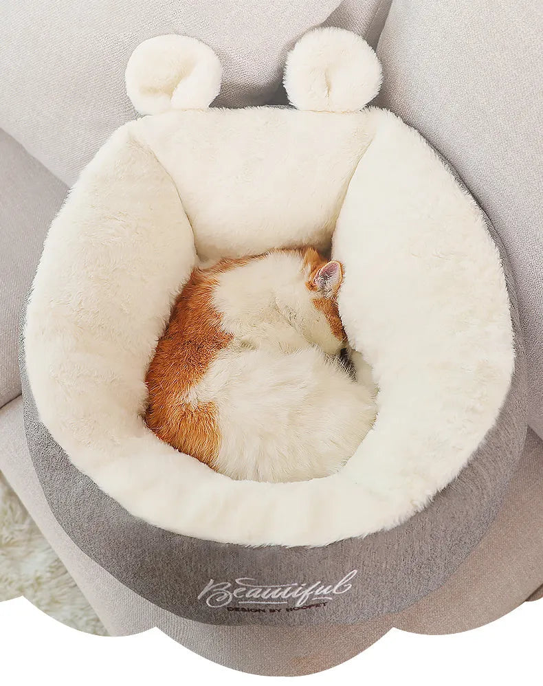 Grey cotton pet dog bed cushion sleeping bag size S 42x42x30cm on floor