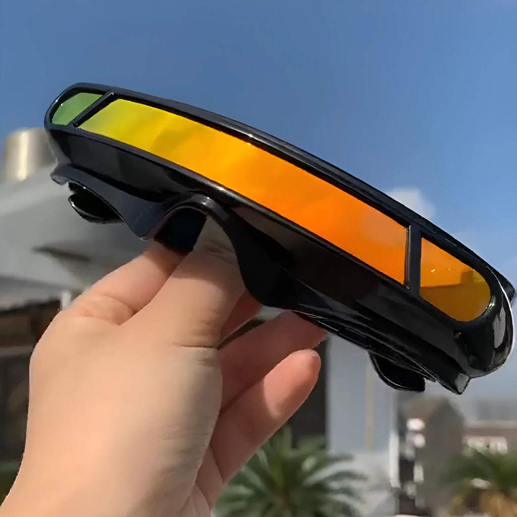 Black polarised sports sunglasses with a polycarbonate frame showing grey, red mercury, and blue mercury lens options.