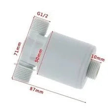 White automatic float valve with three thread sizes for purified water systems