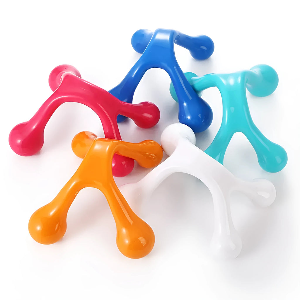 Plastic four-leg meridian scraping massager in dark blue, approximately 12cm by 11cm by 6cm