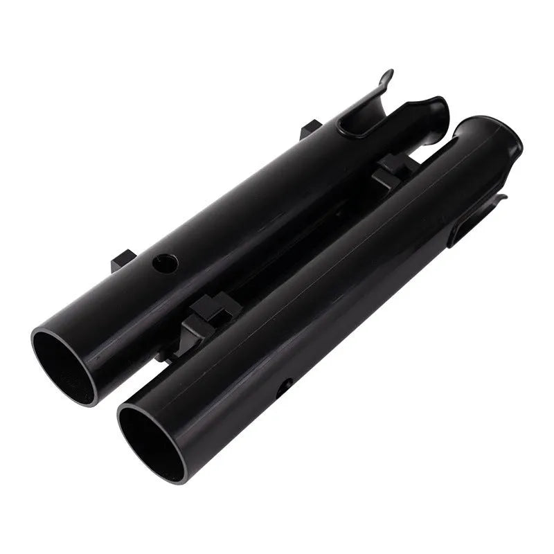 Carbon plastic fishing rod rack mounted on a bicycle frame for transporting fishing gear.