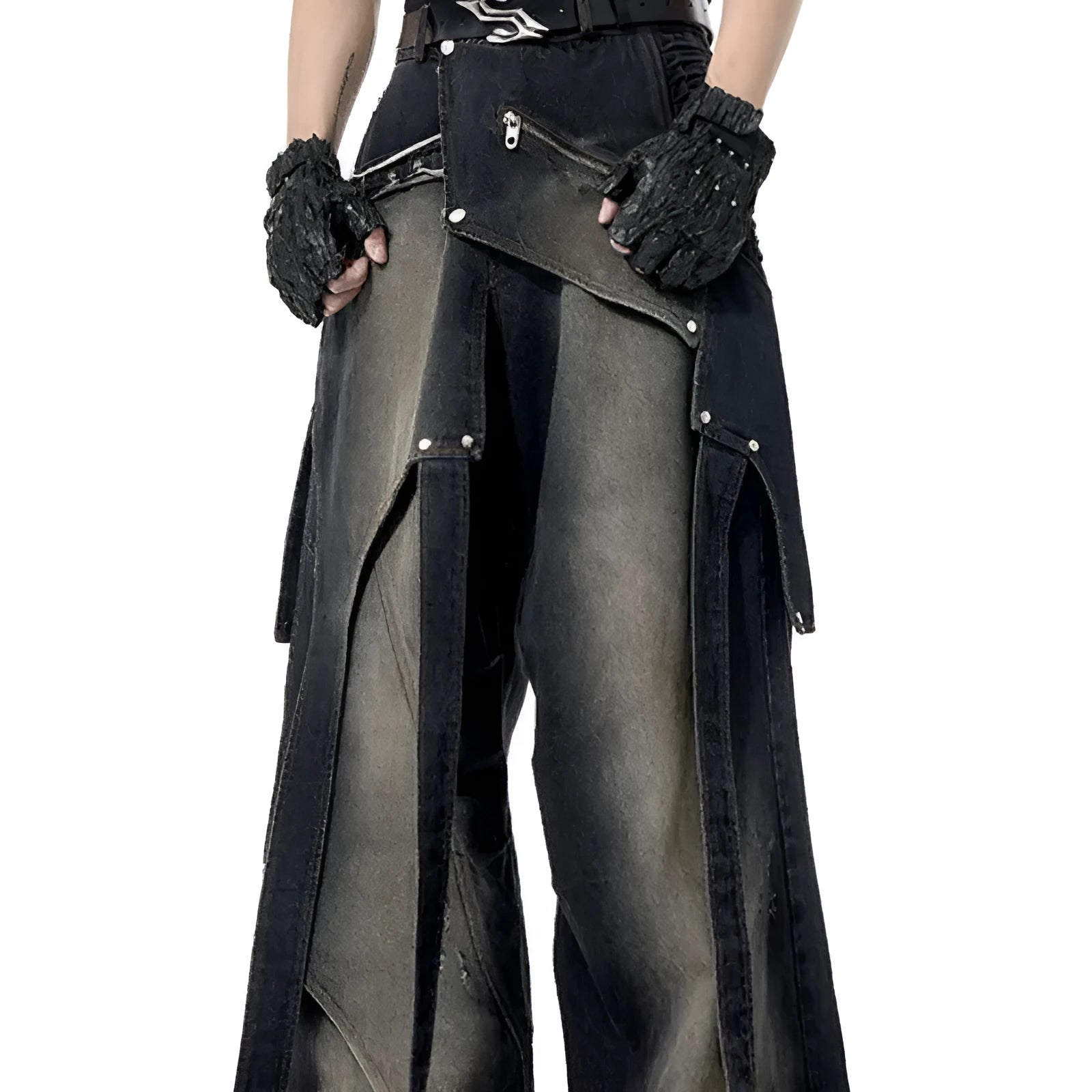 Original Niche deconstruction worn cotton jeans with zipper front in a youthful style