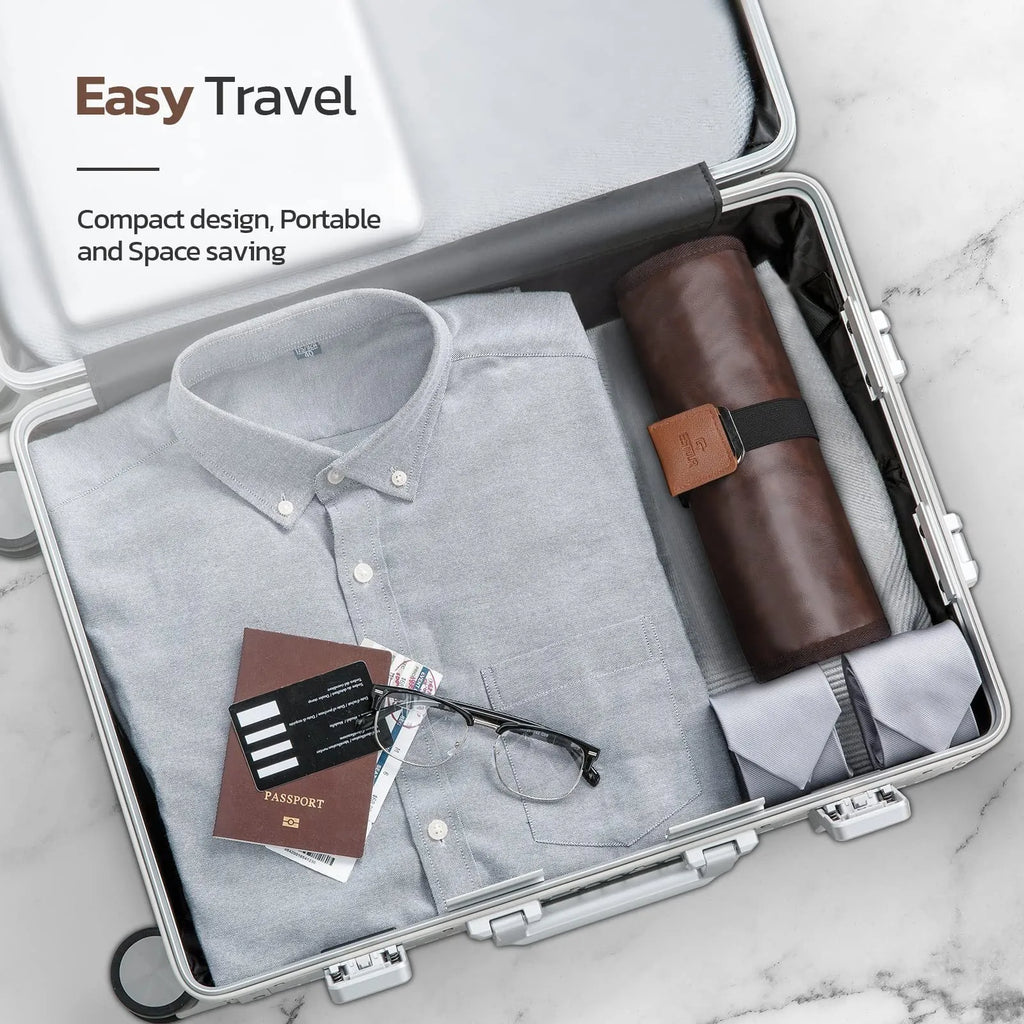 Men's black portable reel wash travel bag with a simple modern design.