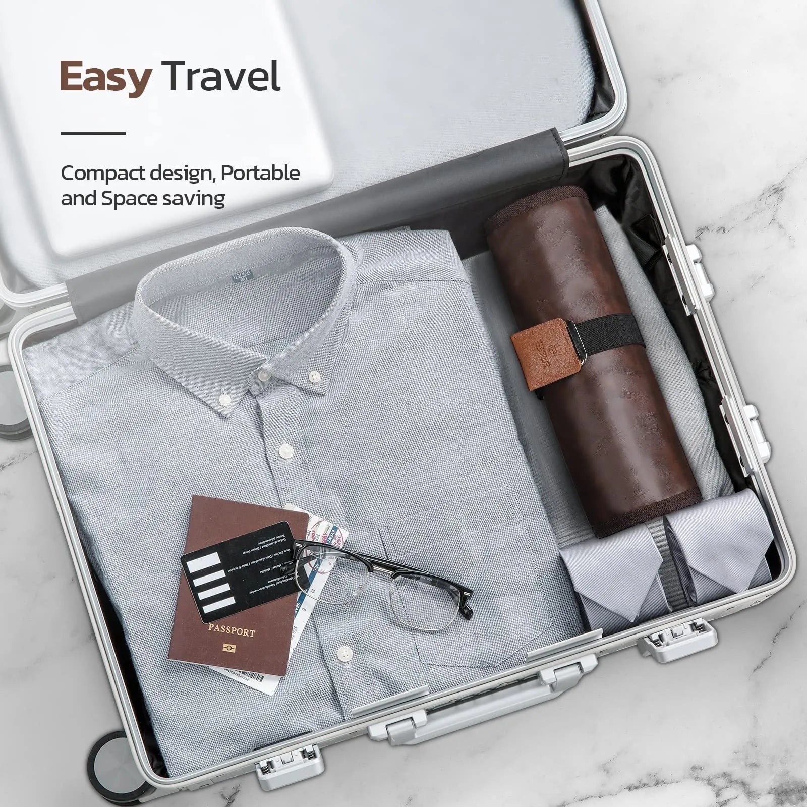Men's black portable reel wash travel bag with a simple modern design.
