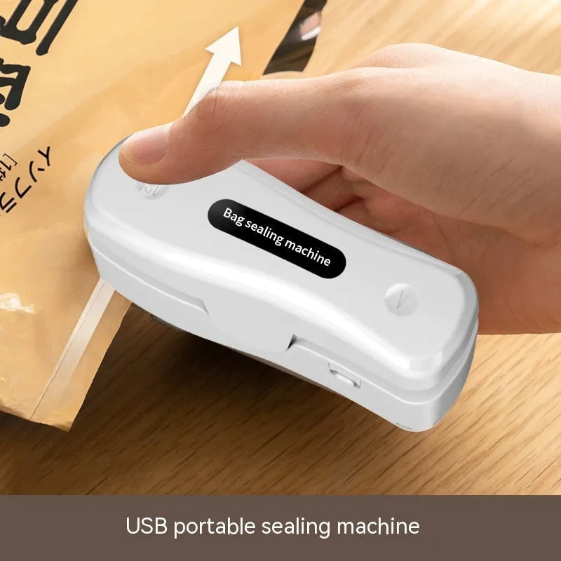USB rechargeable mini sealing machine in black or milky white with magnetic patch